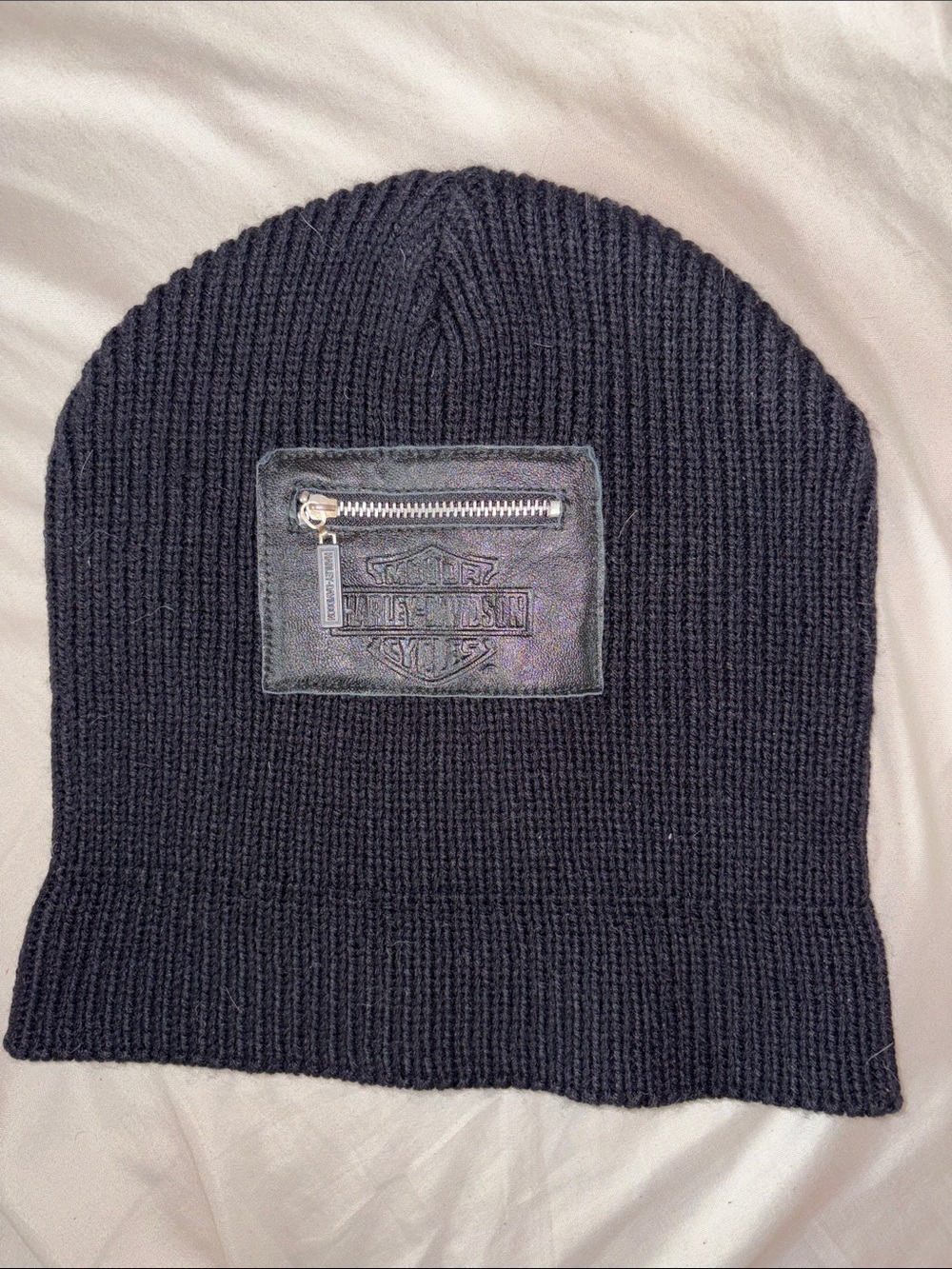 Unisex Harley-Davidson Black Knit Beanie with Leather Patch hat